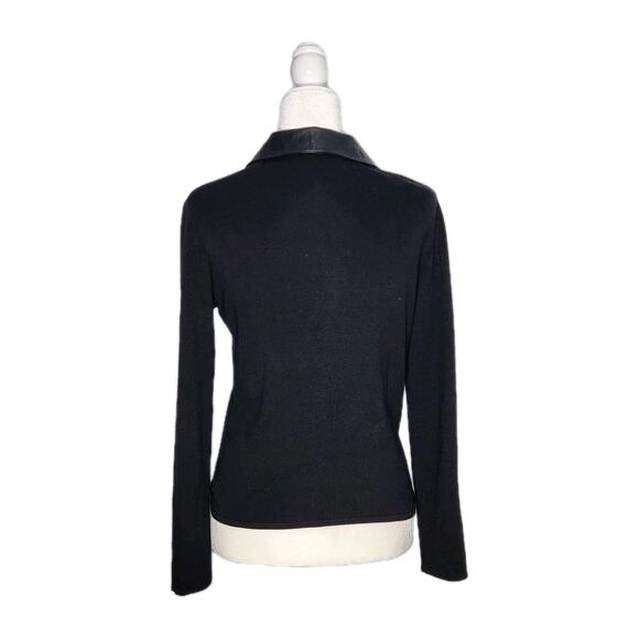 Geoffrey Beene Black Long Sleeve Knit Silk blend Sweater w/ Leather Collar Sz M - Picture 3 of 6